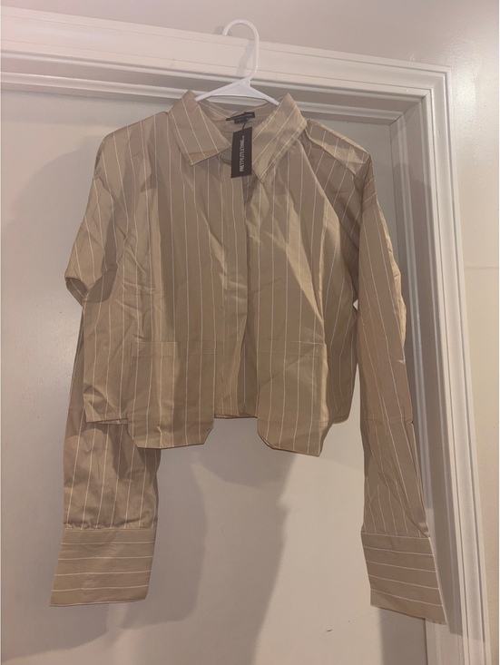 Tops - NWT PrettyLittleThing Stone Pinstripe Cropped Shirt US 10 UK 14 EU 42